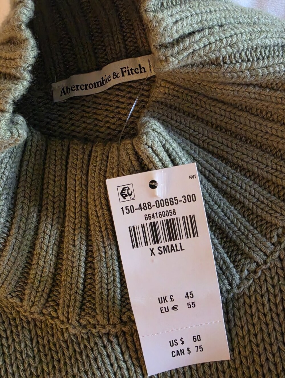 Abercrombie & Fitch Olive Green Ribbed Turtleneck Sweater NWT